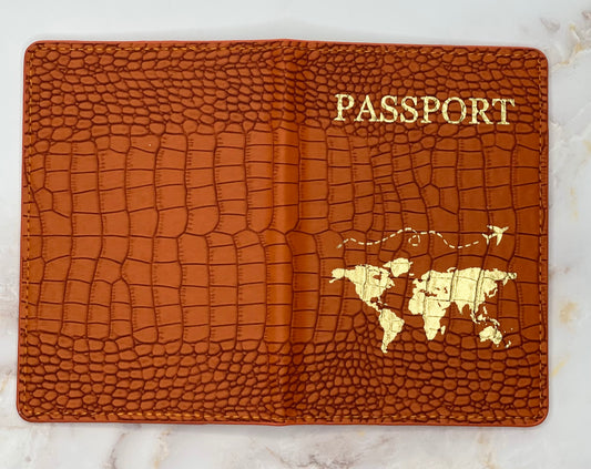 Orange Croc Passport Cover